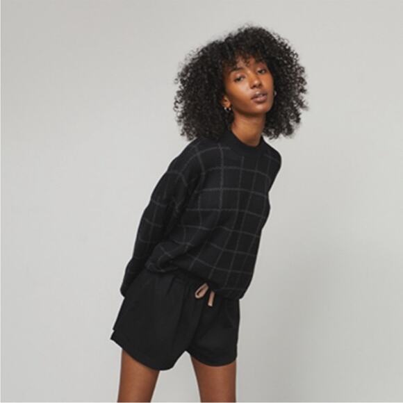 LUNYA Cozy Cotton Silk Pullover Sweater Black & Cream Windowpane Size XL NEW - Picture 2 of 7